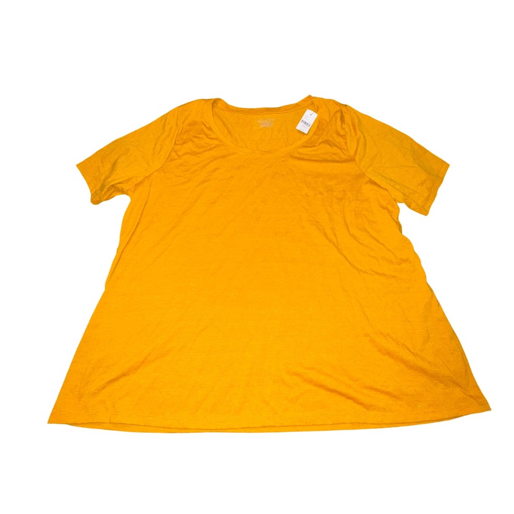 Lane Bryant Perfect Sleeve Tee 22/24 Mustard Yellow Metallic Shimmer Scoop Neck